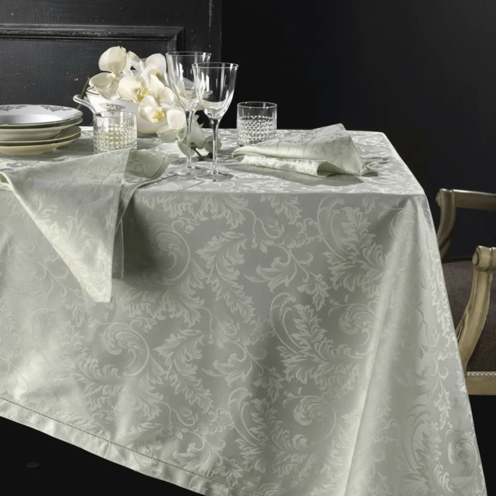 Tovaglia PIAZZA PITTI 180x280 cm in fiandra con 12 tovaglioli grigio perla Manuela