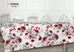 Tovaglia rettangolare TAG HOUSE puro cotone - Amarena fiori rossi