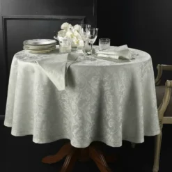 Tovaglia rotonda PIAZZA PITTI Ø 180 cm fiandra con 8 tovaglioli grigio Manuela